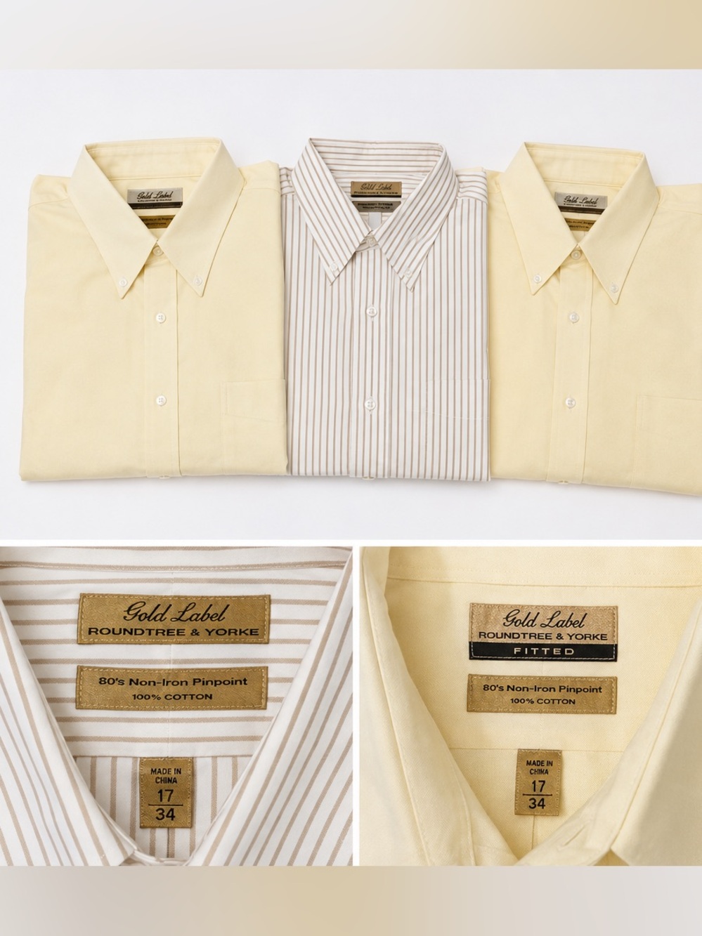 Roundtree & Yorke Gold Label Men’s Dress Shirts 17/34 Lot of 3 Cotton